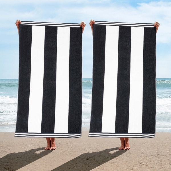 Cabana Stripe Oversized Cotton Beach 2 Piece Towel Set by Superior - Charcoal