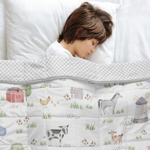 slide 2 of 6, Sweet Jojo Designs Farm Animals Boy, Girl, Gender Neutral Toddler Weighted Blanket 5lbs for Kids -Lattice & Watercolor Farmhouse