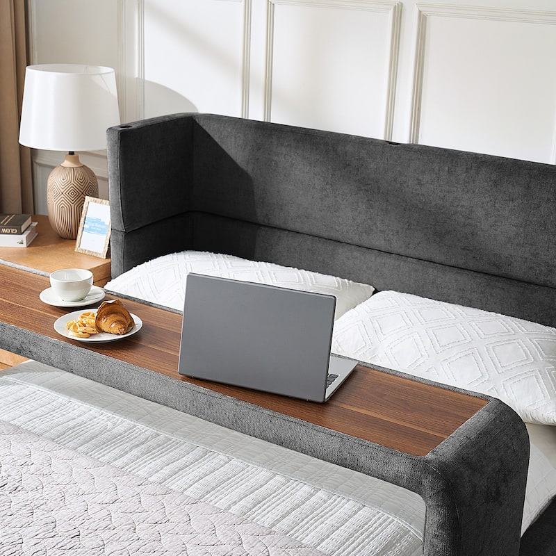 Kenneth Mordern Upholstered Bed with Four Interchangeable Configurations and Bedside Tables by HULALA HOME