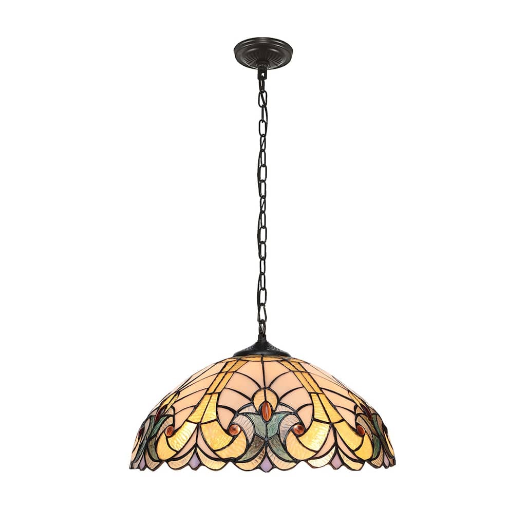 Victorian Tiffany-Style 2-Light Antique Dark Bronze Ceiling Pendant 16" Shade
