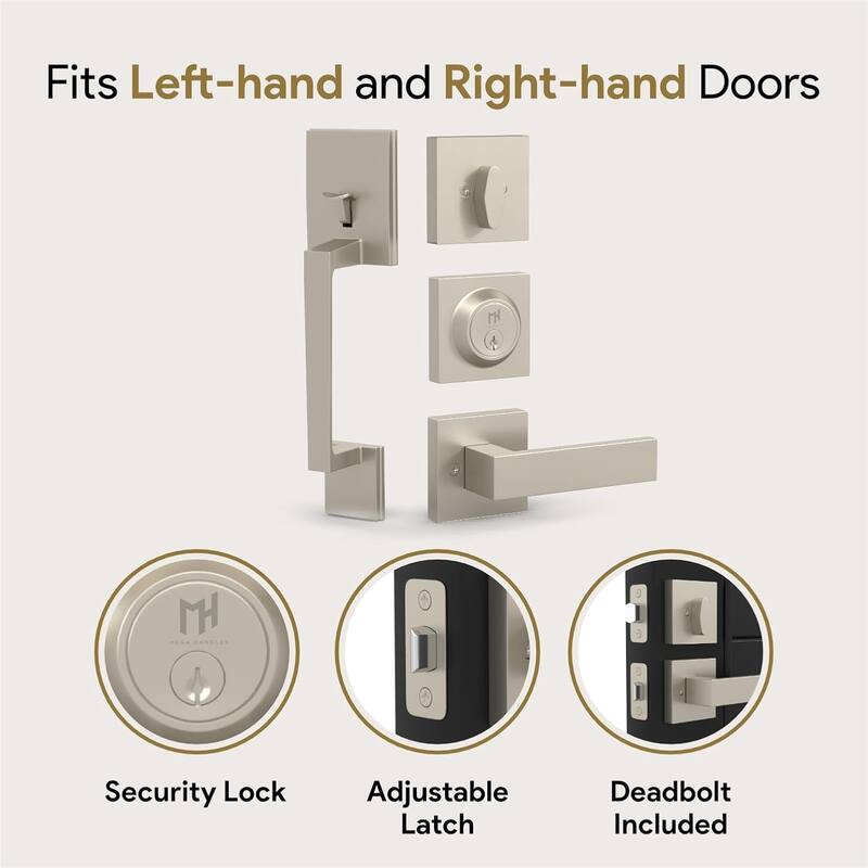Mega Handles Tobelle Entrance Handleset with Interior Door Lever & Single Cylinder Deadbolt – Stainless Steel – Modern Design