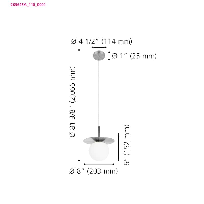 Arenales - 1-Light Mini Pendant - Matte Nickel Finish - White Opal Glass Shade