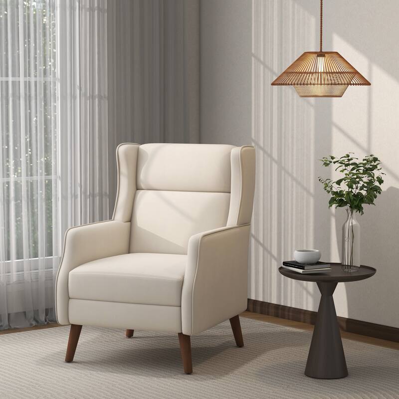 Cotton Linen Accent Chair with Wood Legs