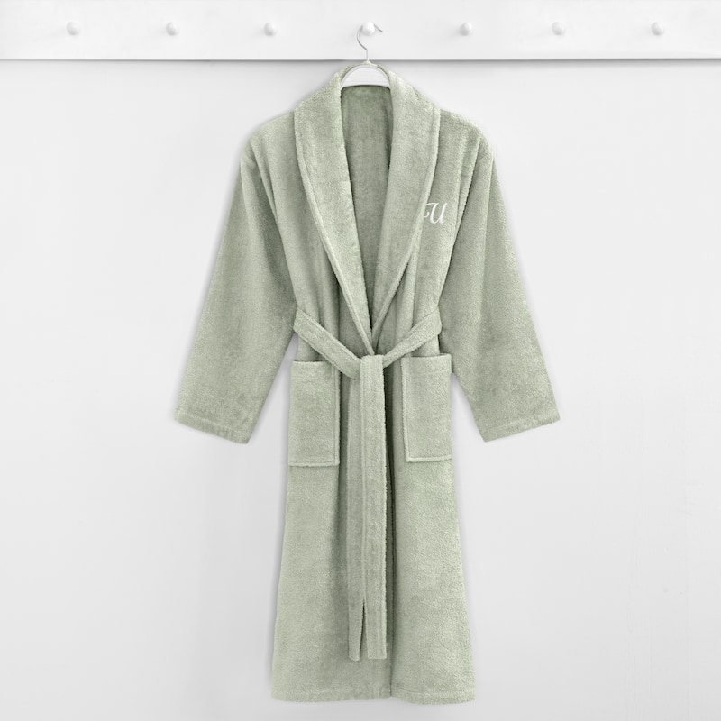 Authentic Hotel Spa Unisex Turkish Cotton Terry Cloth Bath Robe with single letter White Script Monogram
