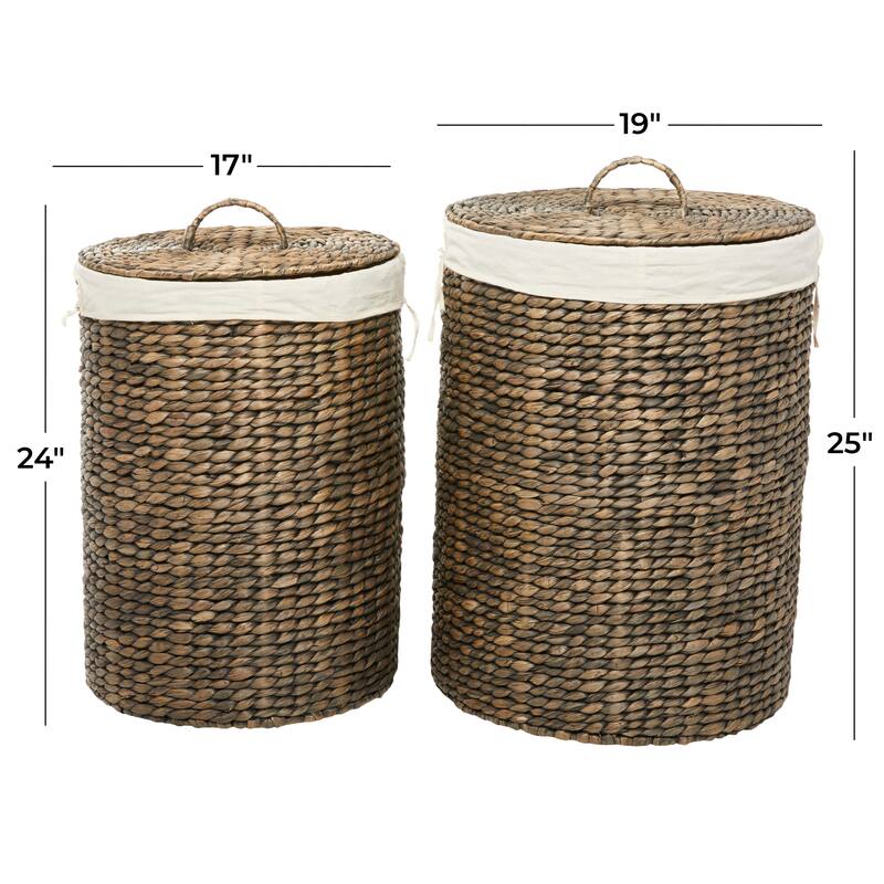 Seagrass Handmade Storage Basket with Liner and Matching Tops - Set of 2 Dark Brown - CosmoLiving by Cosmopolitan