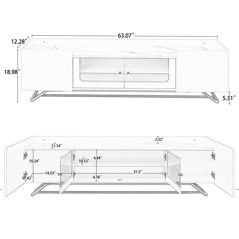 Sleek Design TV Stand with Fluted Glass