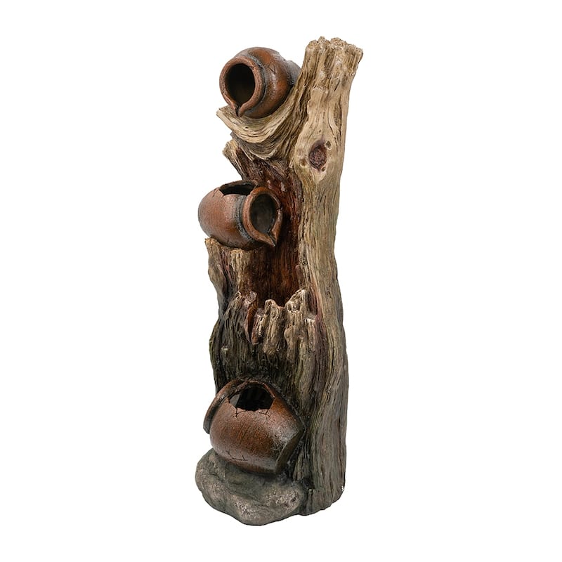 12.4x11.6x37.8" Decorative 3 Tier Tree Trunk Fountain with Lights and Pump, Brown - Lighted