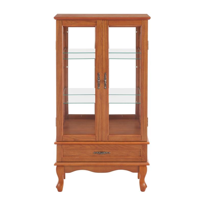 Glass Display Shelf with Adjustable Shelves - Oak