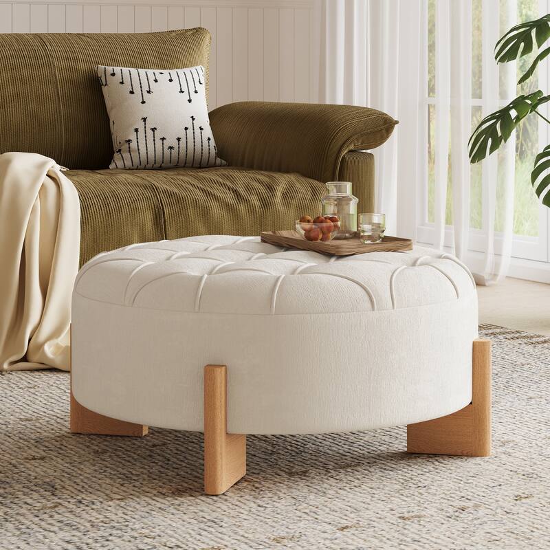 Modern Round Tufted Ottoman - Beige