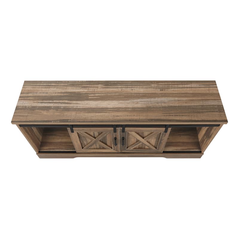Modern Farmhouse 60" TV Stand, Reclaimed Wood Look, Sliding Barn Doors, Storage Cabinets for Entertainment Center