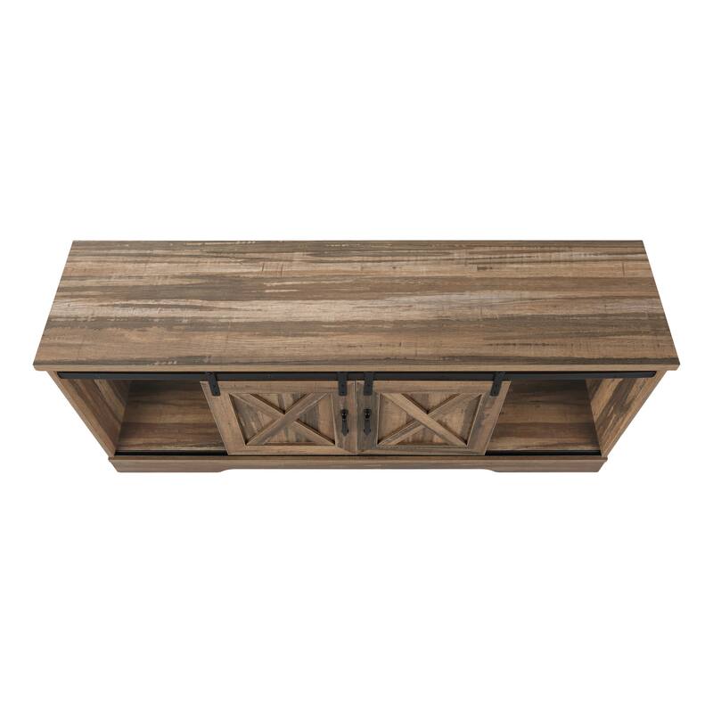Modern-Farmhouse 60-Inch TV Stand, Sliding Barn Doors, Adjustable Shelves, Storage Cabinet