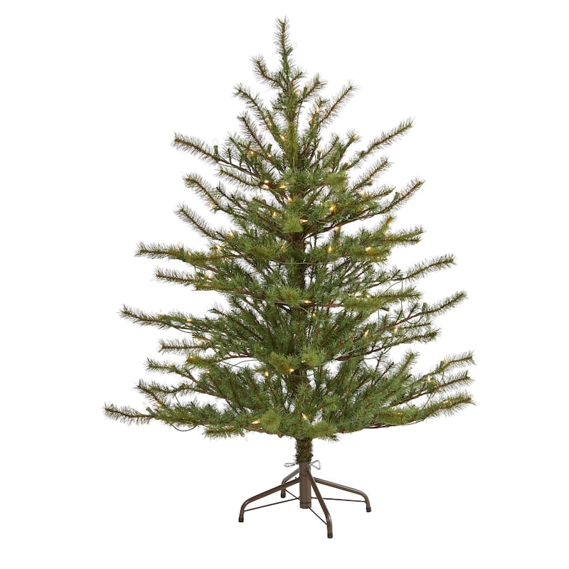 4ft. Mountain Pine Artificial Christmas Tree with 100 Clear Lights and 374 Branches - Compact X-Mas Accent for Small Spaces