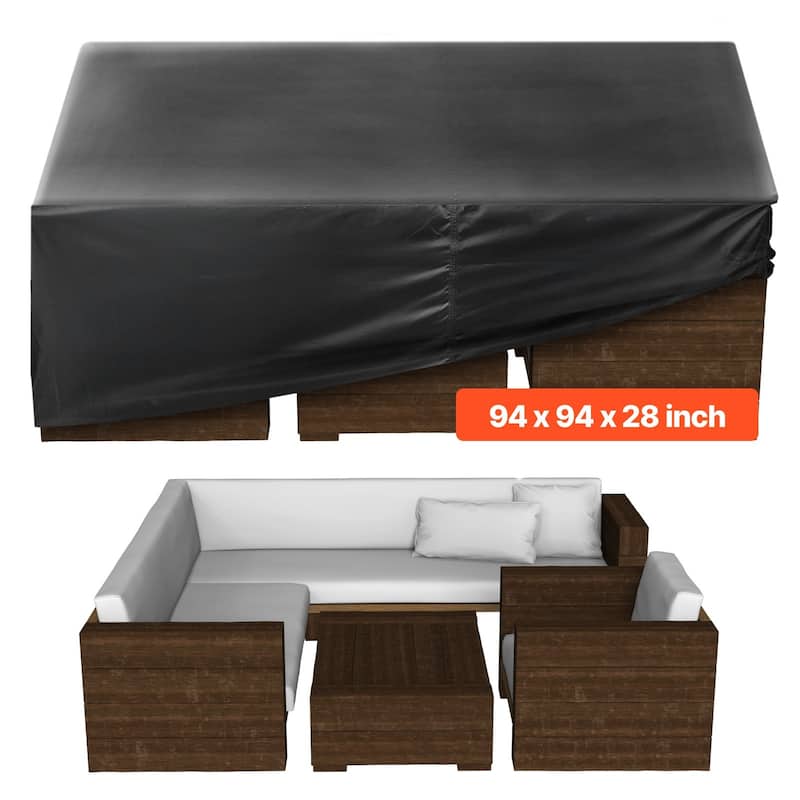 Black Oxford Fabric Patio Furniture Cover Waterproof UV-Resistant Windproof - 94 x 94 x 28 inch