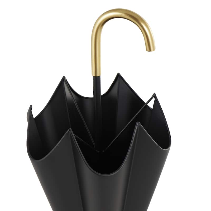 Metal Umbrella Stand with Gold Handle and Ball Details - Black - Roche River Decor