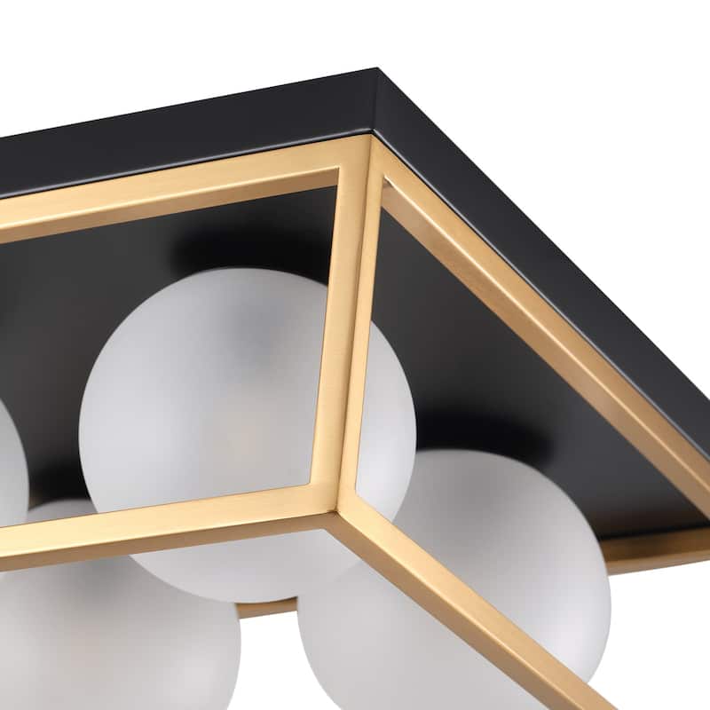 Farmhouse Black and Gold 4-Light Flush Mount Ceiling Light with Globe Frosted Glass Shades