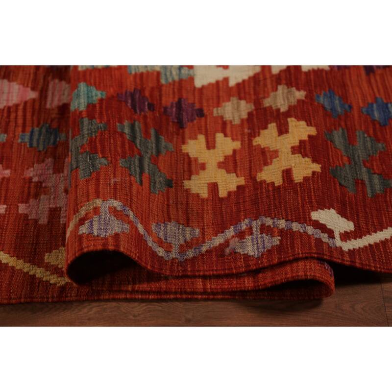 All-Over Geometric Kilim Oriental Large Rug Hand-Woven Wool Carpet - 10'5"x 16'2"