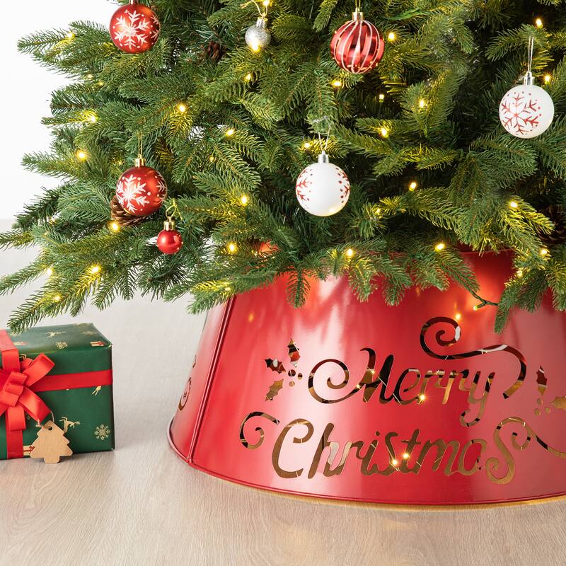 Glitzhome "Merry Christmas" Die-cut Metal Tree Collars with Light String