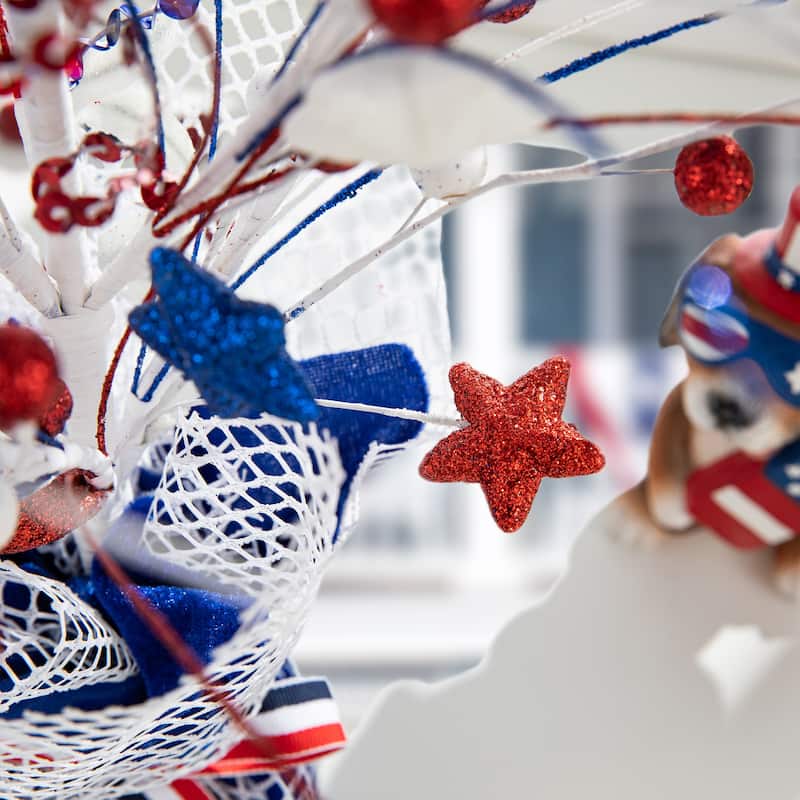 Glitzhome 20"H Patriotic July 4th Berry Stars Table Tree