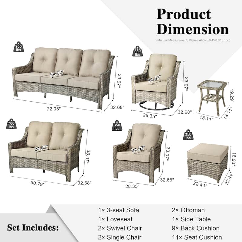 XIZZI 9-piece Outdoor Patio Furniture Conversation Set with Swivel Chair
