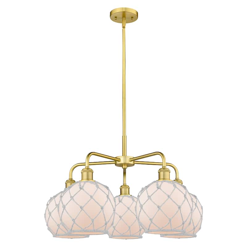 Innovations Lighting Endless Possibilities Ballston - Farmhouse Rope - 5 Light 27" Stem Hung Chandelier - Satin Gold/White Glass with White Rope