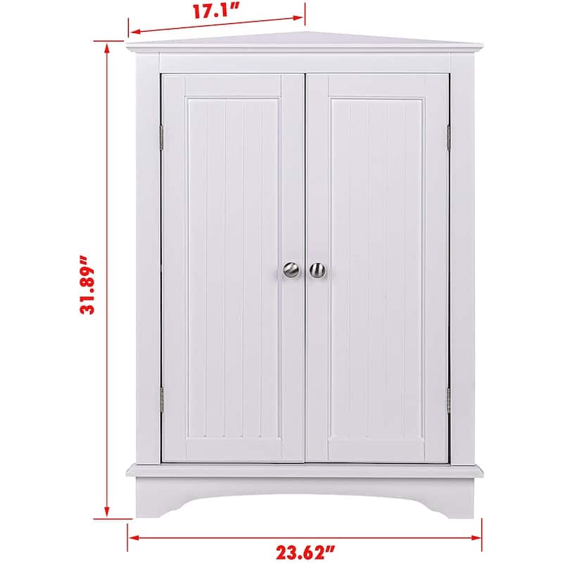 Spirich Home Floor Corner Cabinet with Two Doors and Shelves, Free-Standing Corner Storage Cabinets,White