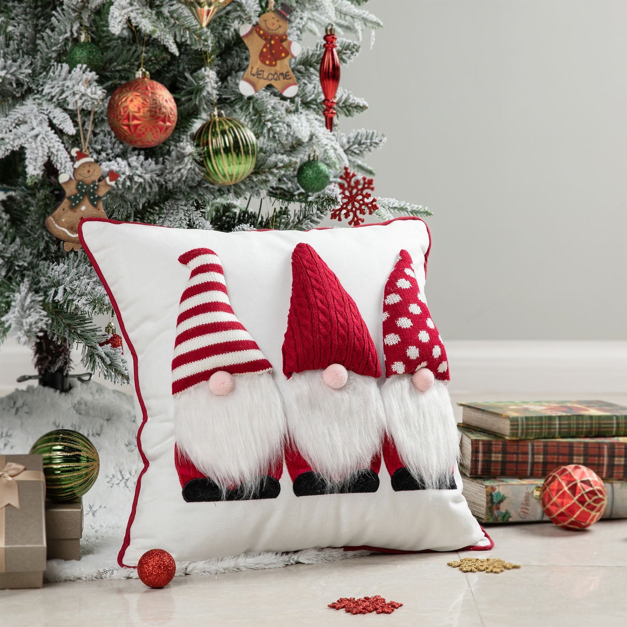 Glitzhome 18"L 3D Heavy Knitted Gnome Christmas Throw Pillow for Sofa Couch Bed