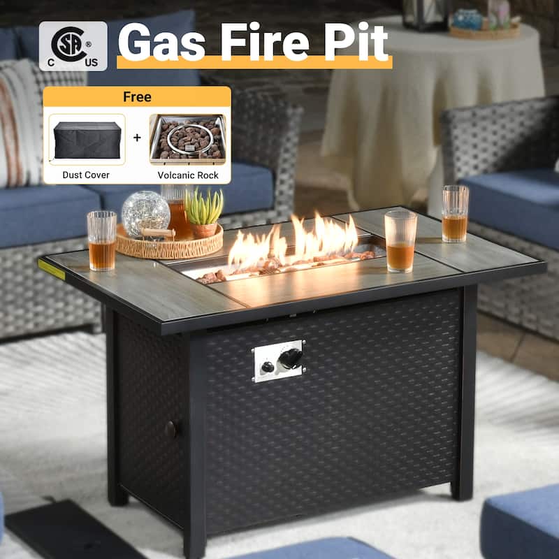 HOOOWOOO 10-piece Wicker Patio Furniture Sectional Set with Steel Fire Pit Table