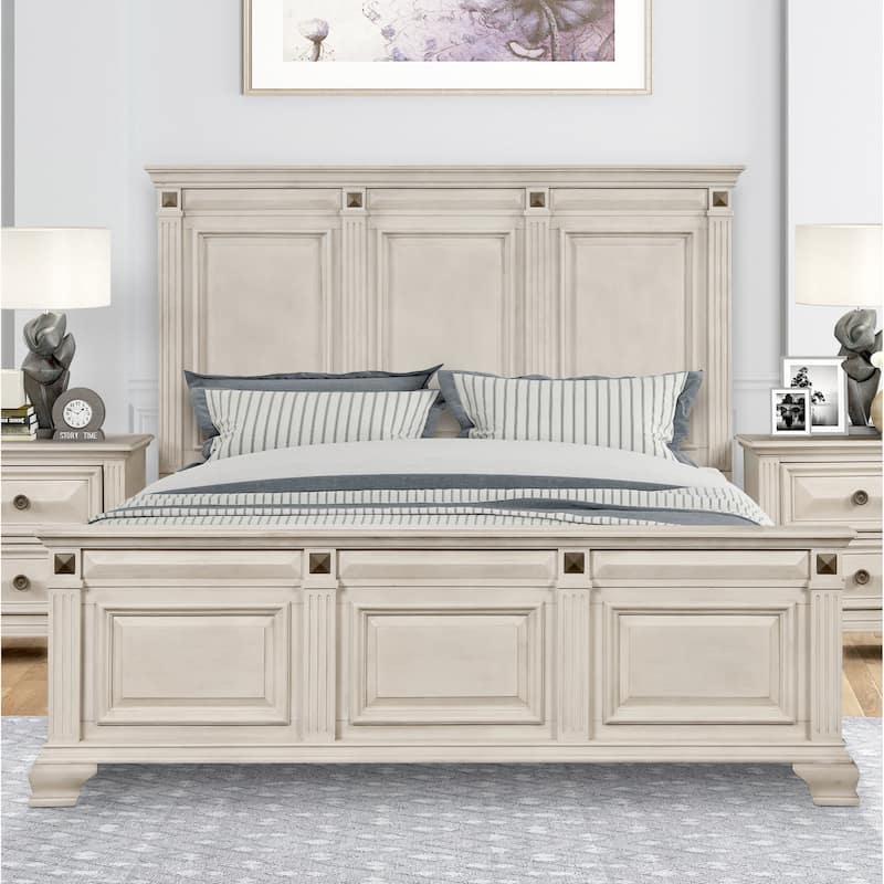 Roundhill Furniture Renova Distressed Parchment Wood Panel Bed