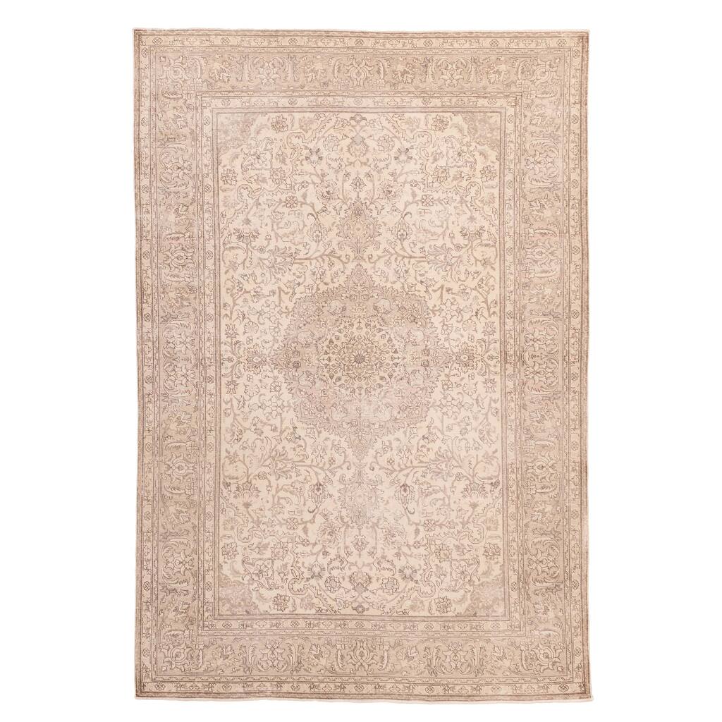 ECARPETGALLERY Hand-knotted Antalya Vintage Ivory Wool Rug - 6'4 x 9'4