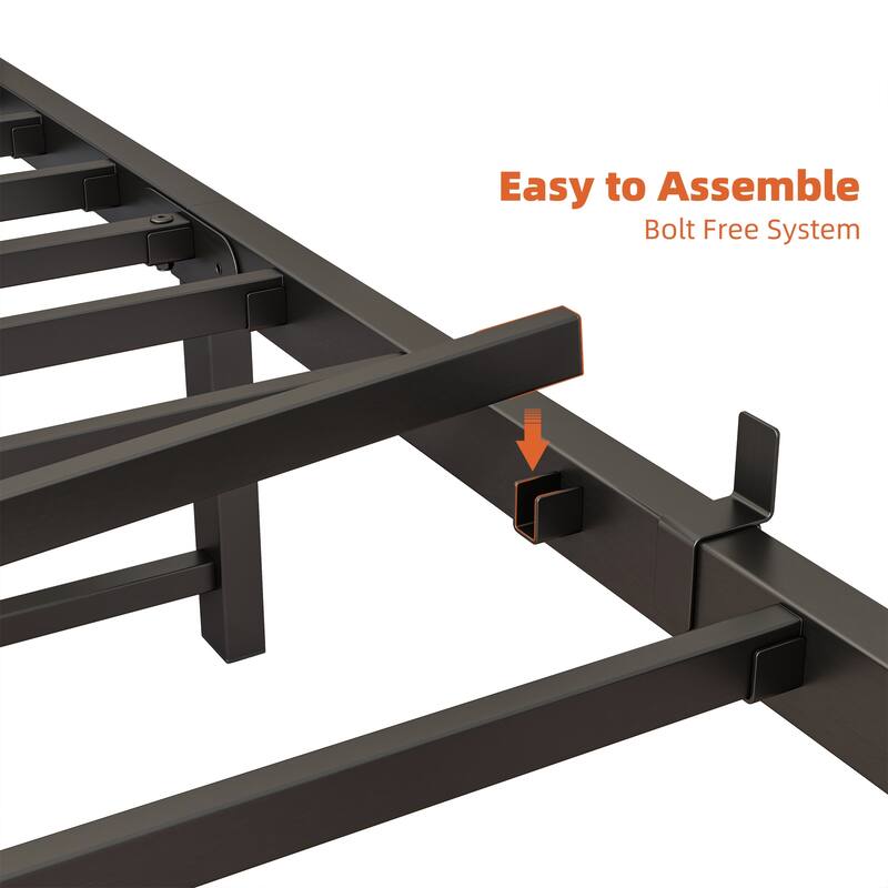 Twin Size Bed Frame for Bedroom w/ Storage Headboard, Space Saving Metal Platform Bed with Charging Station, LED Lights