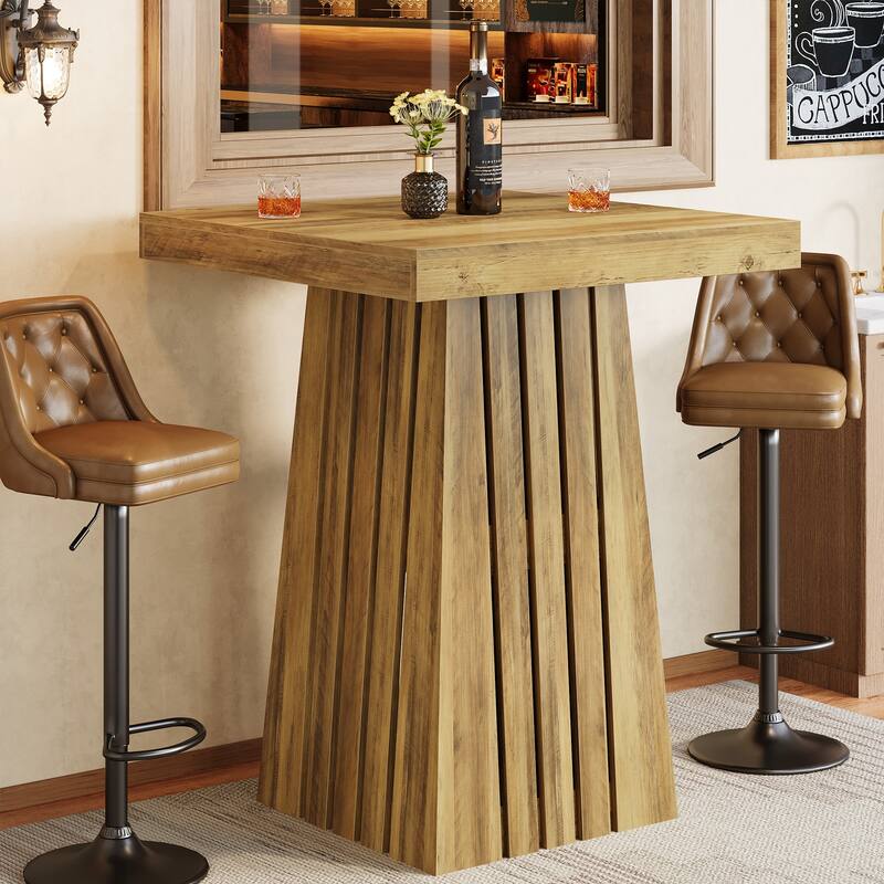 37.8 Inches Square Bar Table, Bar Height Pub Table for Kitchen, Living Room - 31.5" L x 31.5" W x 37.8" H - Rustic Brown