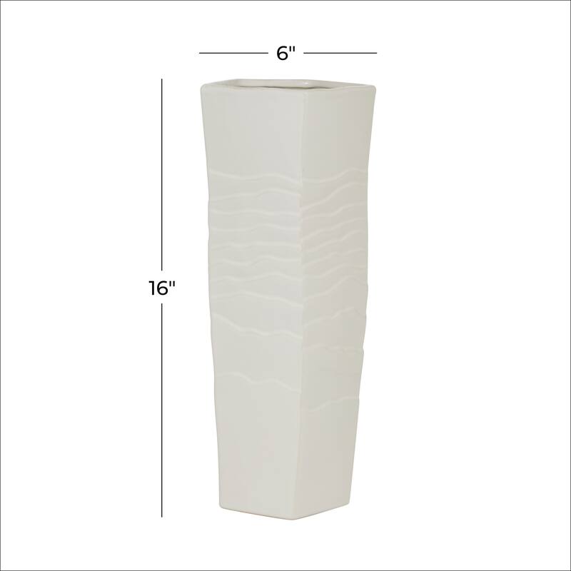 White Ceramic Textured Decorative Vase - 6 x 6 x 16