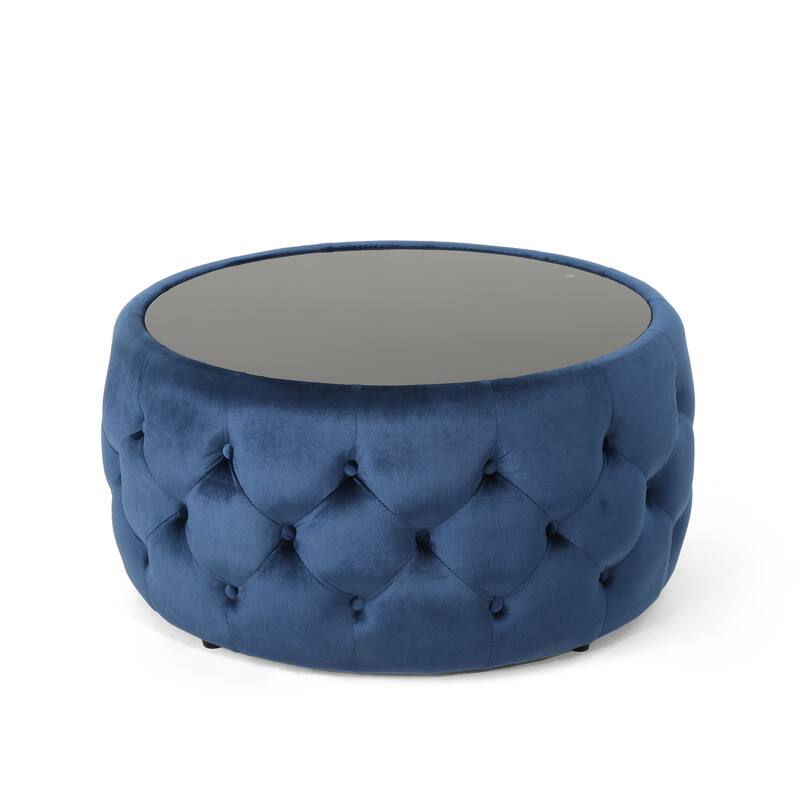 Tufted Upholstery Ottoman Bench - Dark Blue