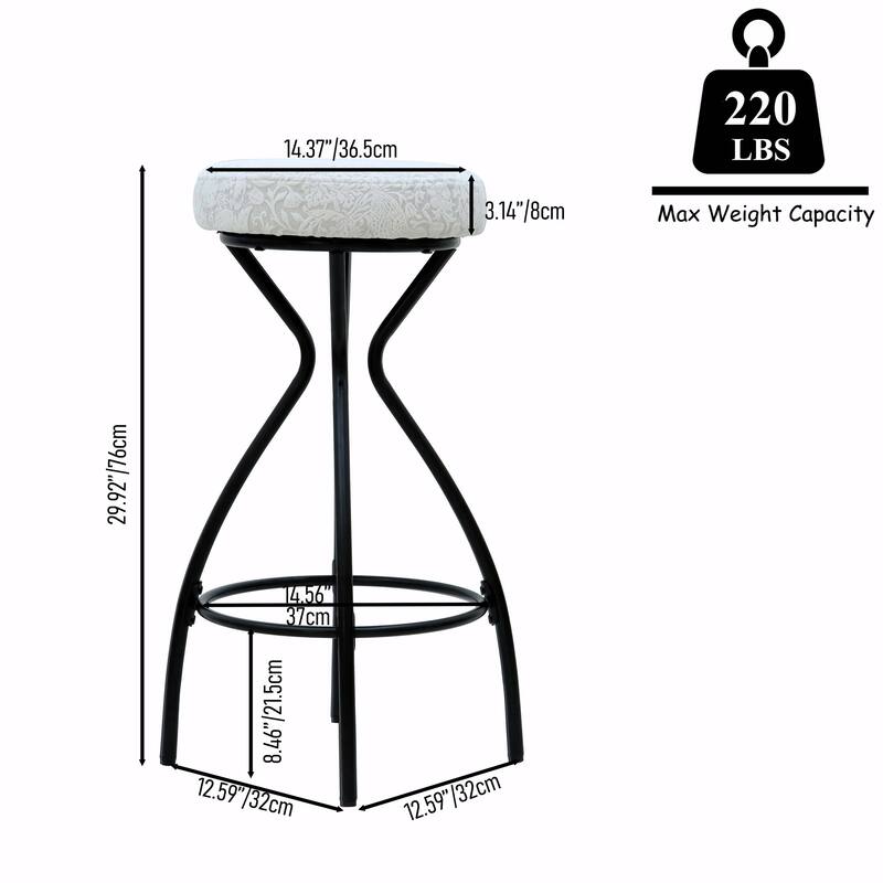 Modern Backless Bar Stools Set of 2, Round Upholstered Counter Stools
