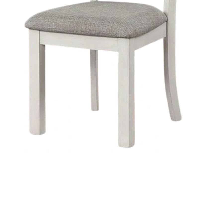 Rone Side Dining Chair Set of 2, Rustic White Rubberwood, Gray Fabric