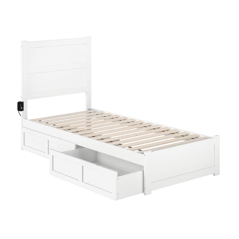 NoHo Twin XL Bed with Footboard and 2 Drawers in White