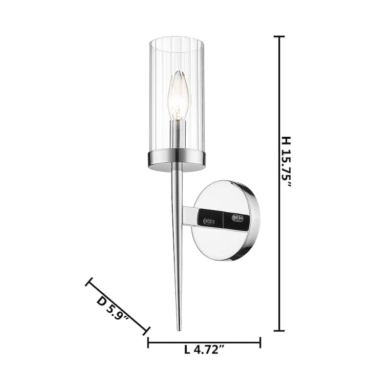 1-Light Chrome Iron Wall Sconce With A Clear Glass Shade
