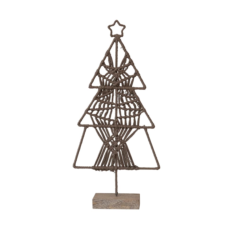 Cotton Thread and Metal Tree with Star and Wood Base