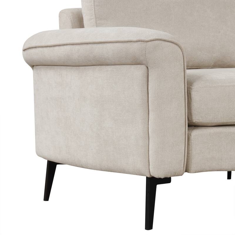 111" Chenille Curved 3-Seater Sofa with Removable Patterned Pillows