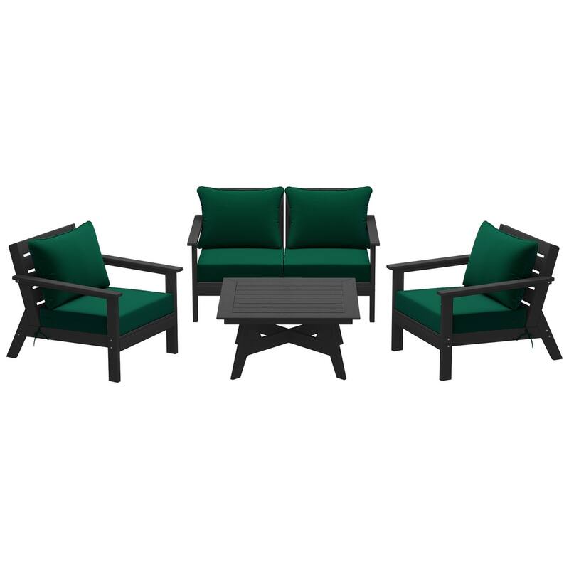 Birchwood All Weather HDPE Outdoor Patio Black Deep Seating Conversation Set (5-Piece Set)