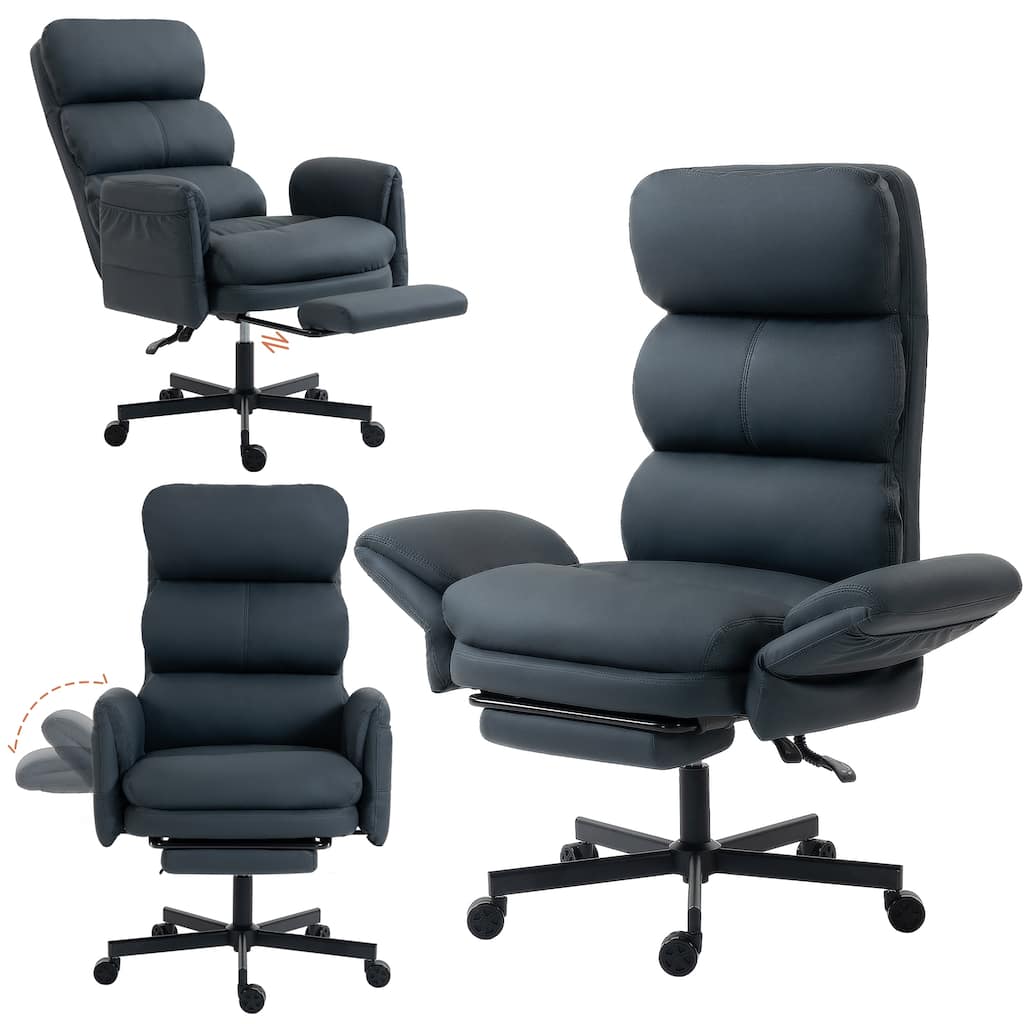 Cross-legged Office Chair with Flip-up Arms and Headrest, High-Back Ergonomic Executive Chair with Footrest and Side Pockets