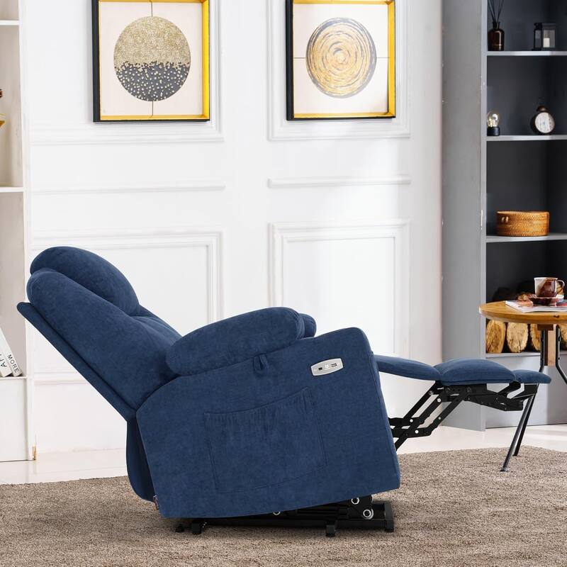 MCombo Large Power Lift Recliner Chair with Massage, Cup Holders, Extended Footrest, Fabric 7516