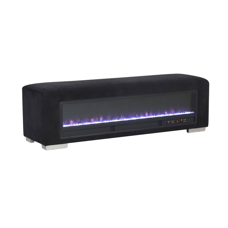 Furniture of America Goffney Chenille Bench with Fireplace Simulator and Bluetooth Audio