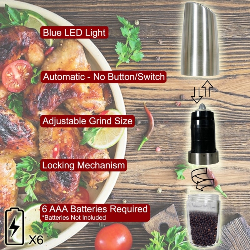 1pc Led Light Electric Gravity Sensing Salt & Pepper Grinder Suitable For  Kitchen (aaa Batteries Not Included)