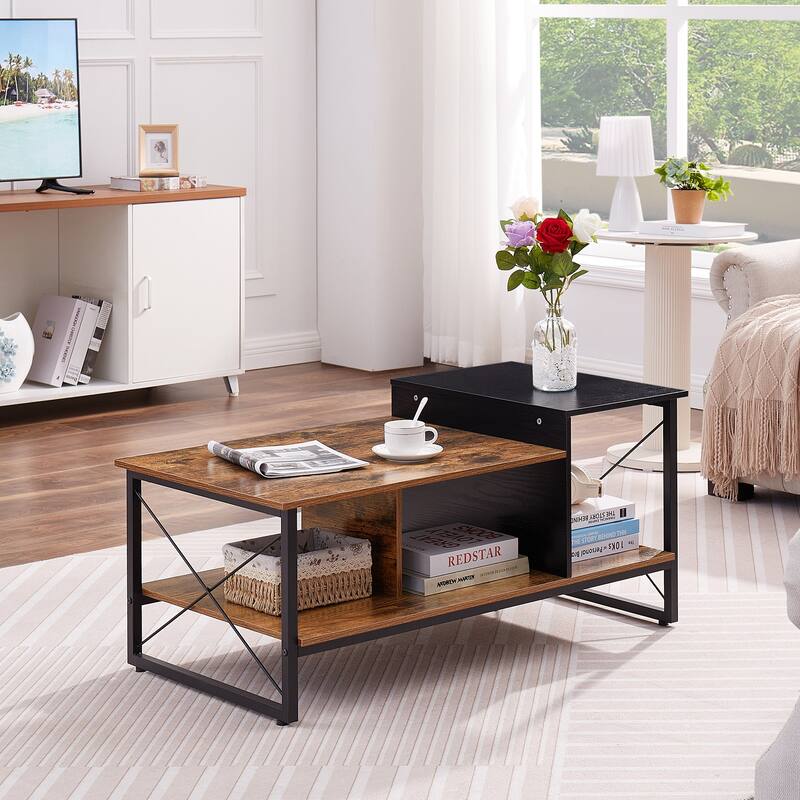 Javlergo Coffee Table for Living Room, 39.4" Rectangle Wooden Cocktail Tea Table with Storage