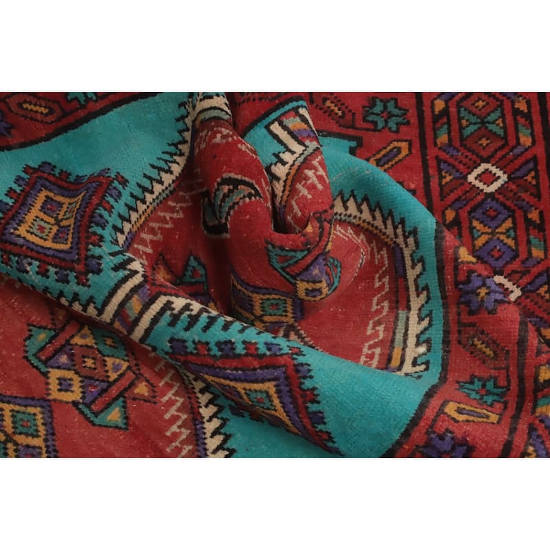 Hand Knotted Oriental 100% Wool Carpet Traditional Tribal Navy Blue & Blues Ardebil Runner Rug - 13' 9'' X 3' 6''