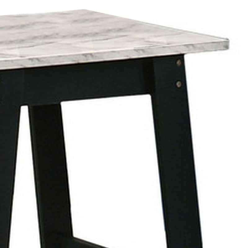 Oz 19 Inch Modern End Table with Faux Marble Finished Tabletop, Black