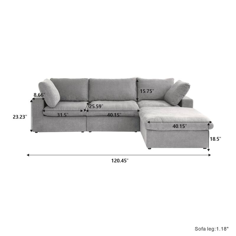 L-shape Linen Sectional Sofa Upholstered Sofa Multiple Cushions Couch with Storage Ottoman