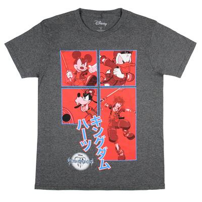 Disney Mens' Kingdom Hearts Characters In Action Grid Kanji T-Shirt