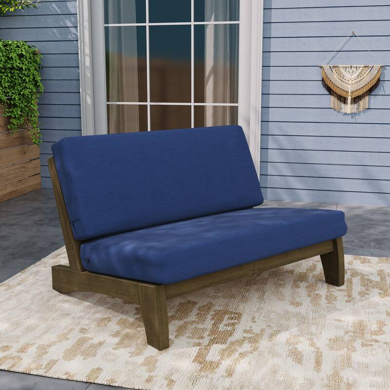 Teak Outdoor Armless Lounge Chair Set Loveseat with Cushions
